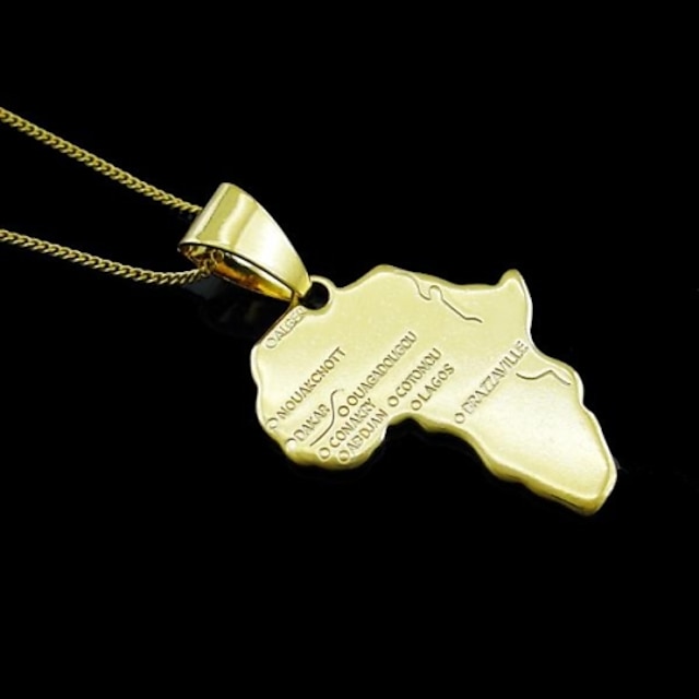  Men's Women's Pendant Map 18K Gold Plated Stainless steel Simple Fashion Africa Jewelry For Dailywear