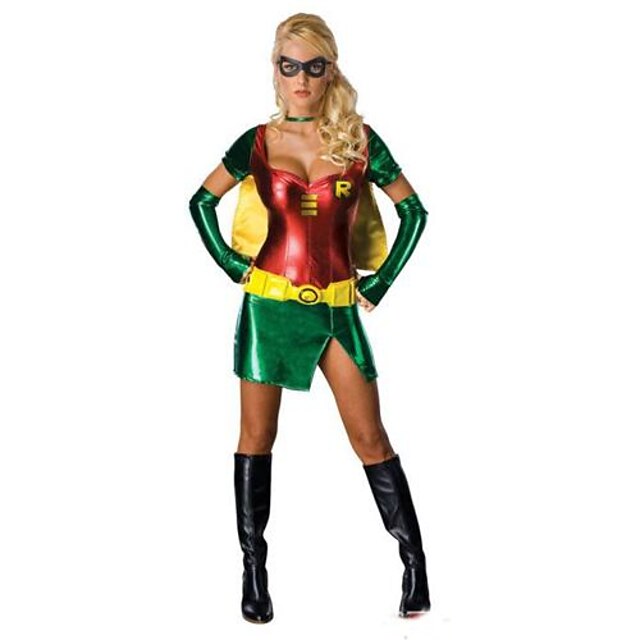  Súper Héroes Disfrace de Cosplay Ropa de Fiesta Mujer Halloween Carnaval Festival / Celebración Cuero de Poliuretano Accesorios Verde / amarillo Retazos