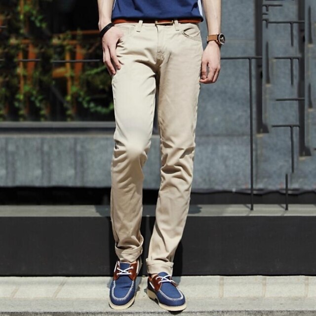  Men's Casual Pure Cotton Straight Pants(Without Belt)