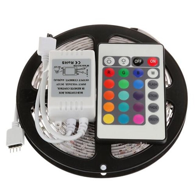  ZDM® 5m Light Sets 300 LEDs 5050 SMD 1 24Keys Remote Controller RGB Cuttable / Waterproof / Decorative 12 V 1pc / IP65 / Self-adhesive