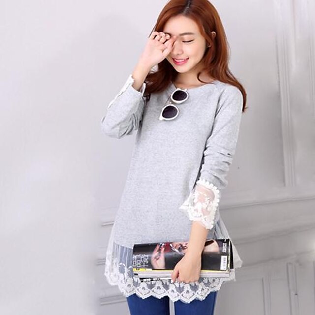  Women's Casual Cute Lace Full Sleeve Pullover Sweaters