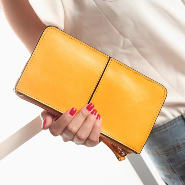  Women's Genuine Leather Zipper Around Long Wallet