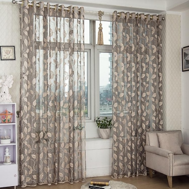  cortinas transparentes hechas a medida en dos paneles dorado / marrón / jacquard / dormitorio