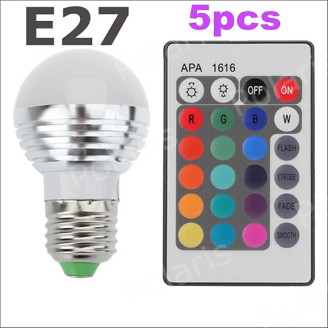  3W E26/E27 LED Λάμπες Σφαίρα G45 1 SMD 2835 300-500 lm RGB Τηλεχειριζόμενο / Διακοσμητικό AC 85-265 V 5 τμχ