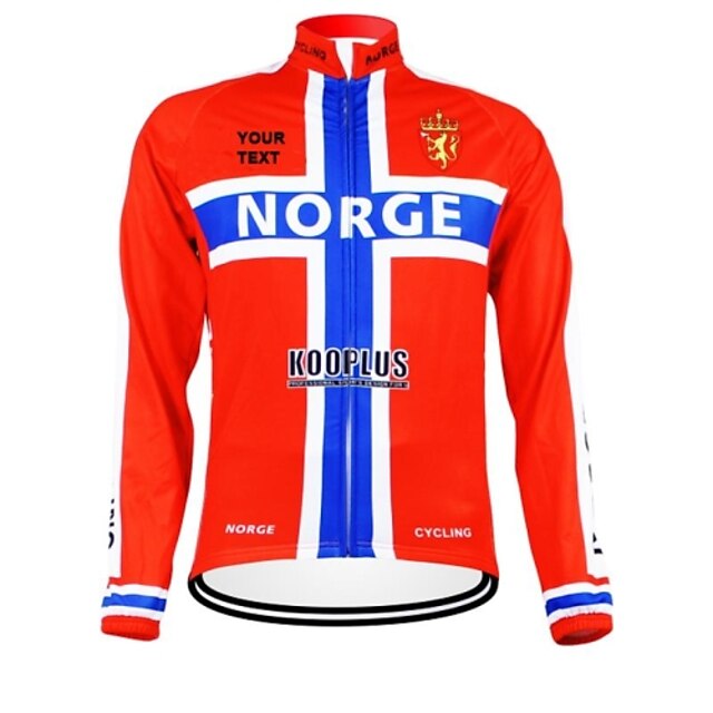  Customized Cycling Clothing Men's Women's Long Sleeve Cycling Jersey Norway National Flag Bike Jersey Breathable Waterproof Zipper Reflective Strips Winter Fleece / High Elasticity / Polyester