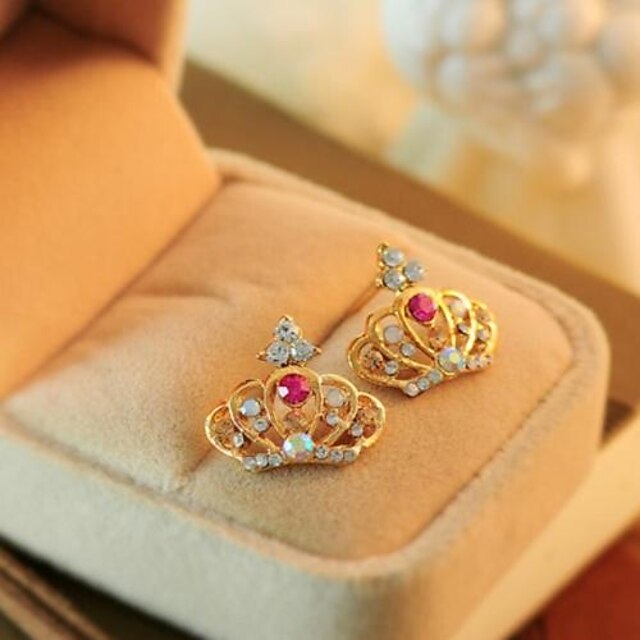  Purple White Crystal Crown Classic Earrings Jewelry Golden For Party