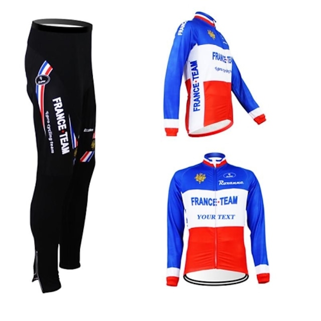  Customized Cycling Clothing Men's Women's Unisex Long Sleeve Cycling Jacket with Pants - Text Color 8# Text Color 9# Text Color 10# National Flag Bike Jersey Clothing Suit, Thermal / Warm, Fleece