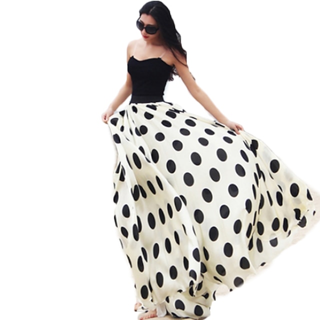  BALI Fashion Silm Swing Polka Dots Bandeau Contrast Color Beach Maxi Dress