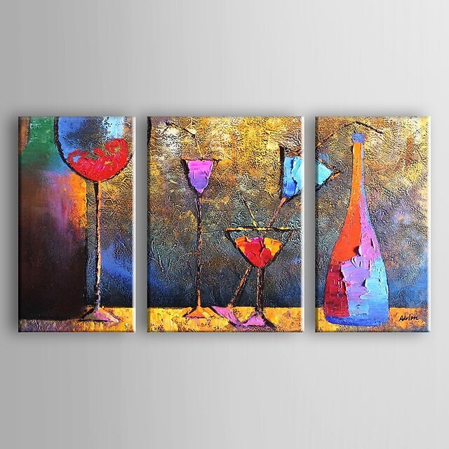  Hang festett olajfestmény Kézzel festett - Absztrakt Hagyományos Modern Tartalmazza belső keret / Három elem / Nyújtott vászon