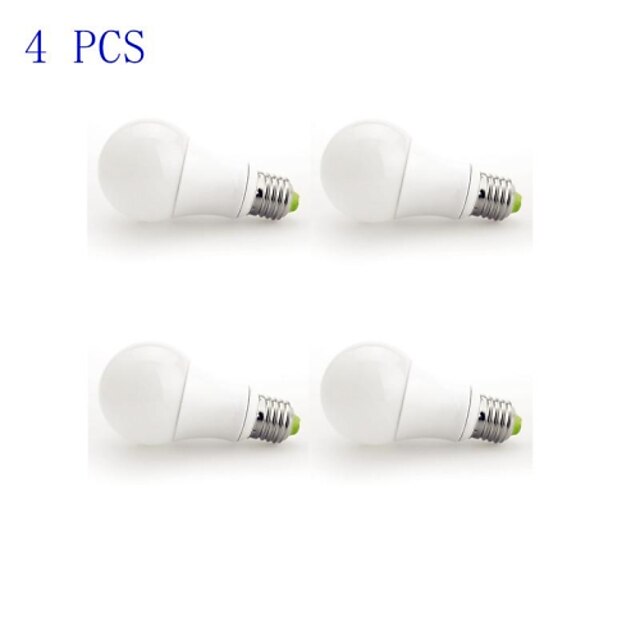  7 W LED-bollampen 450-500 lm E26 / E27 A60 (A19) 1 LED-kralen COB Dimbaar Warm wit 220-240 V / 4 stuks / RoHs / CE