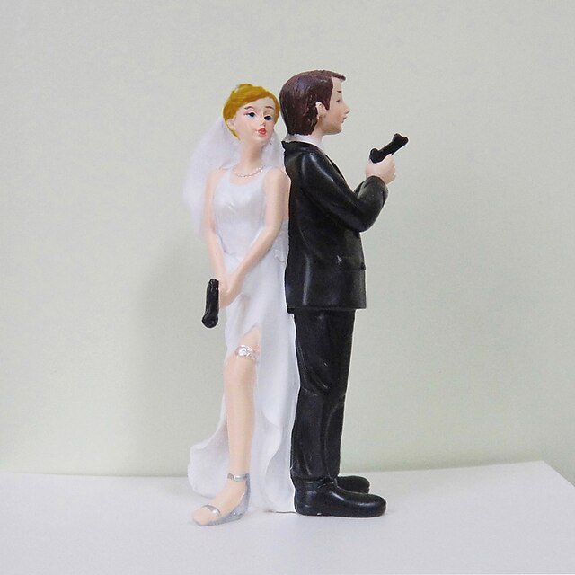  Διακοσμητικό Τούρτας Κλασσικό Θέμα Αστείο & Απρόθυμο Κλασσικό ζευγάρι Ρητίνη Γάμου Πάρτι πριν το Γάμο με Κουτί Δώρου