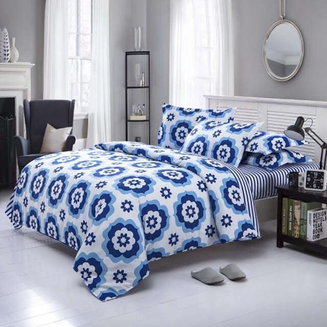  Mingjie Blue Flowers Sanding Bedding Sets 4pcs Duvet Cover Sets Bed Linen China Queen Size and Full Size