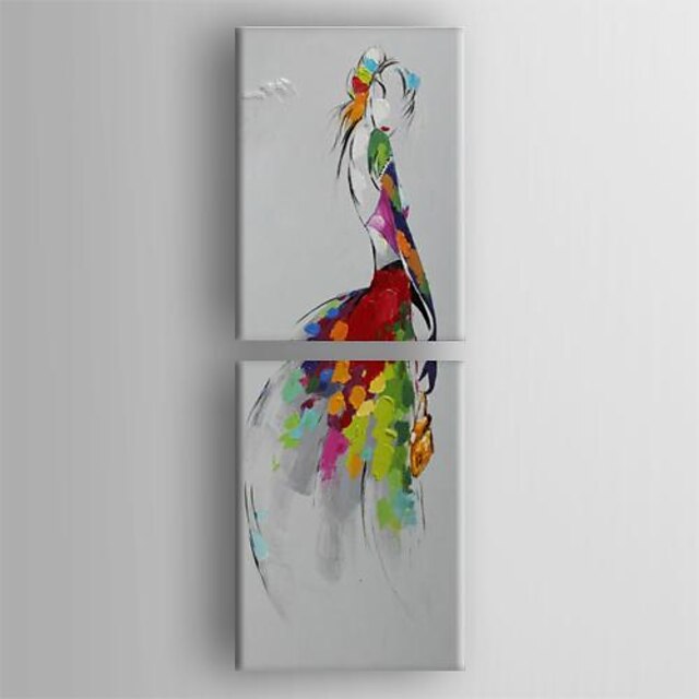  Kézzel festett Pop-művészet Függőleges panoráma, Modern Hagyományos Vászon Hang festett olajfestmény lakberendezési Két elem