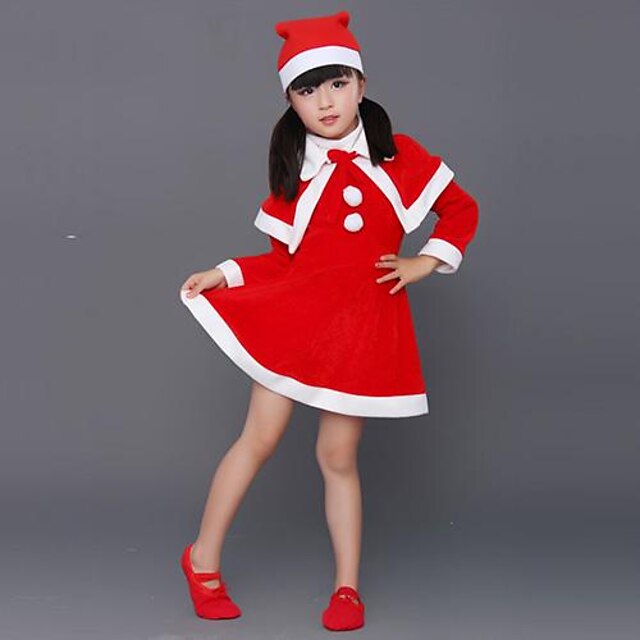  Cosplay Costume Santa Clothes Girls' Kid's Outfits Christmas Halloween Children's Day Festival / Holiday Polyester Outfits Red