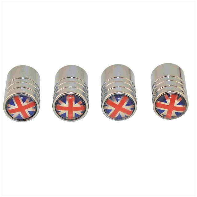  DIY British Flag Pattern Universal Tire Air Valve Caps--Silver(4PCS)