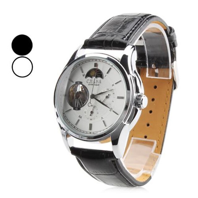  Hombre Reloj de Pulsera El reloj mecánico Cuerda Automática Calendario Piel Banda Negro Marca