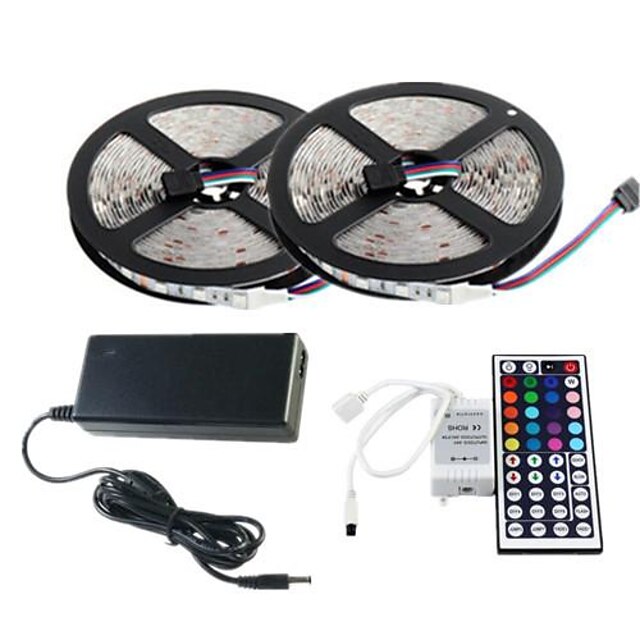  10 m Fleksible LED-lysstriper / Lyssett / RGB-lysstriper LED 3528 SMD RGB Fjernkontroll / Kuttbar / Mulighet for demping 100-240 V / Koblingsbar / Selvklebende / Fargeskiftende