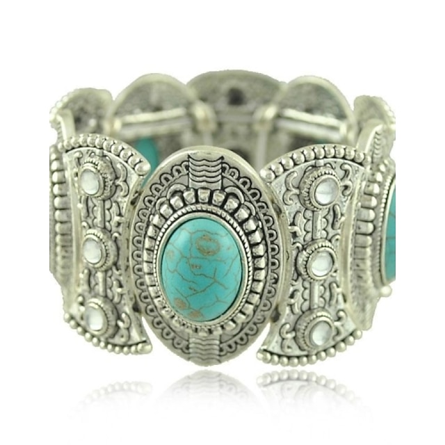  Trendy Tibetan Silver Jewelry Metal Carving Turquoise Crystal Wide Bangles & Bracelets