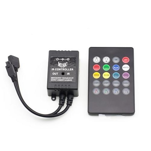  schwarzer Musikcontroller für LED-RGB-Lichtstreifen Musiksynchronisation Farbwechsel-Controller Soundcontroller mit ir 20-Tasten-Controller dc12v