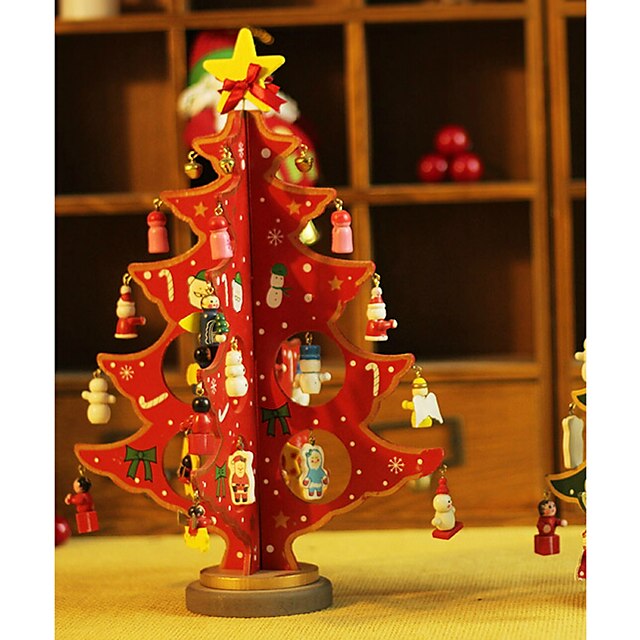  Ornamente de Crăciun, 12.8inch Crăciun roșu copac, din lemn