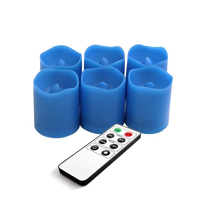  set van 6 blauwe kleur plastic geleid votief kaarsen met afstandsbediening en timer