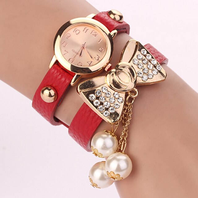  w&q all kamp elegant imitasjon diamant&perle bowknot sirkel watch