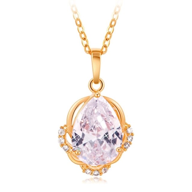  Women's Cubic Zirconia Pendant Necklace Cubic Zirconia Gold Plated Dolphin Animal Fashion Purple Yellow Red Necklace Jewelry For
