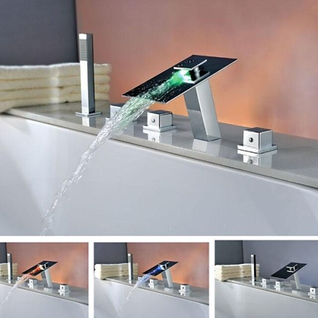  Grifo de bañera - Moderno Cromo Válvula Cerámica / Tres manijas cinco hoyos