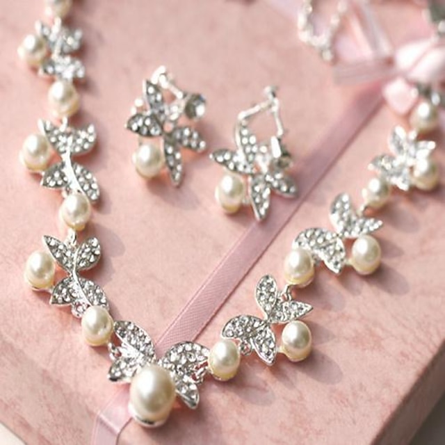  Women's Rhinestone Wedding Imitation Pearl Alloy Earrings Necklaces