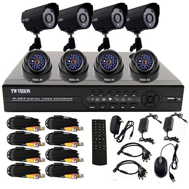  8 Channel One Touch-Online CCTV sistema DVR (4 Câmera impermeável ao ar livre e 4 Câmera Dome Interior)