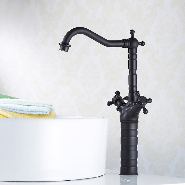  Traditional Vessel Ceramic Valve One Hole Two Handles One Hole Oil-rubbed Bronze, Bathroom Sink Faucet