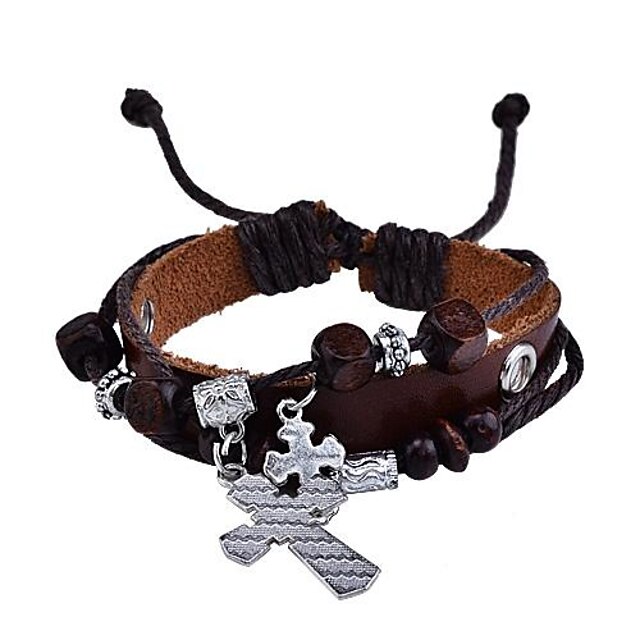  Heren Sierstenen Bedelarmbanden Lederen armbanden Leder Kruis Christus Armbanden Sieraden Voor Feest Dagelijks Causaal Sport