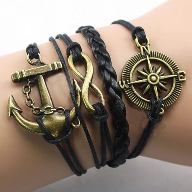  Men's Wrap Bracelet Anchor Infinity Ladies European Inspirational Fabric Bracelet Jewelry Gold / Black For Christmas Gifts Party Casual Daily Sports