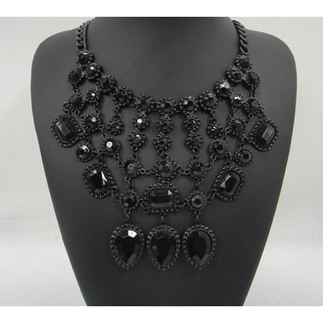  Women's Black Onyx Crystal Necklace faceter Drop Ladies Gothic Alloy Black Necklace Jewelry For Wedding Party Special Occasion Anniversary Birthday Gift
