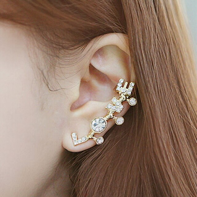  Women's Ear Cuff Love Initial Imitation Pearl Gold Plated Imitation Diamond Earrings Jewelry Silver / Golden For Wedding Party Daily Casual