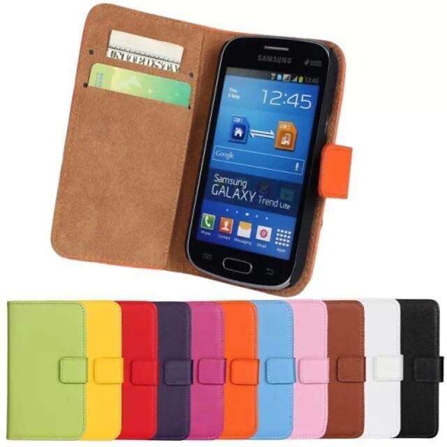  Etui Til Samsung Galaxy Trend Lite Lommebok / Kortholder / med stativ Heldekkende etui Ensfarget PU Leather
