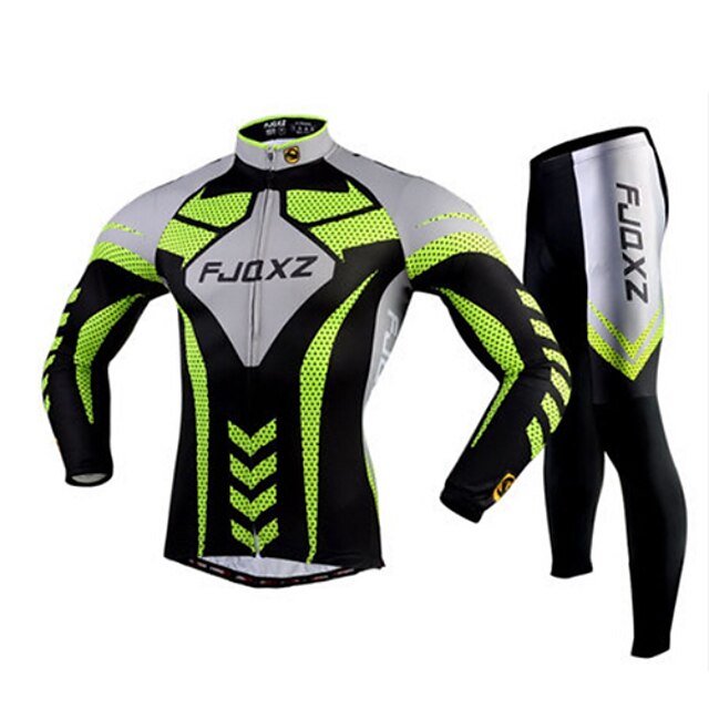  FJQXZ Men's Long Sleeve Cycling Jersey with Tights Green Stripes Bike Tights Clothing Suit Breathable 3D Pad Quick Dry Ultraviolet Resistant Sports Polyester Mesh Stripes Mountain Bike MTB Road Bike