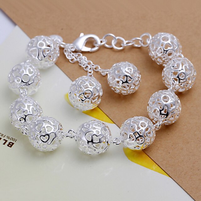  Lovely Generous  Women's  Full Tridimensional Balls Silver Plated Brass  Chain & Link Bracelet(Silver)(1Pc)