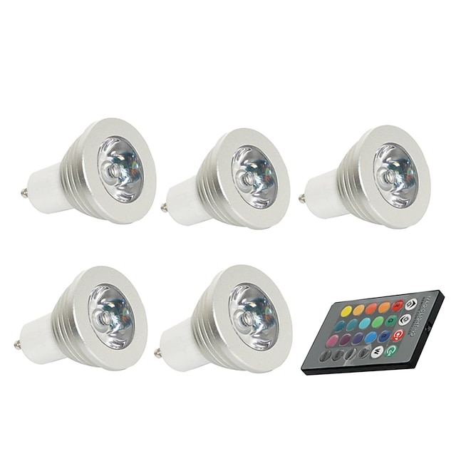  5PCS 3W RGB GU10 LED Ceiling Lights Recessed Retrofit 1 leds Integrate LED Remote-Controlled RGB AC 85-265V