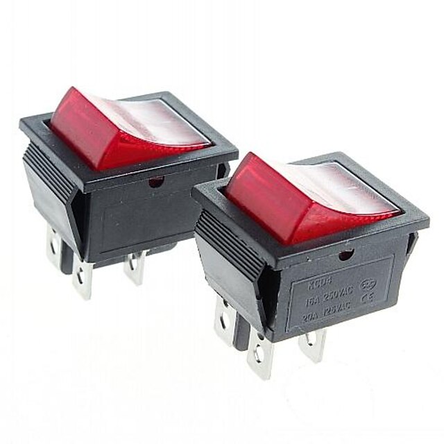  4-poligen Wippschalter Wippschalter mit roter Leuchtanzeige (2 Stück)