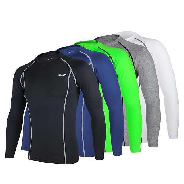  Arsuxeo Men's Long Sleeve Cycling Jersey Winter Elastane Polyester White Black Light Green Bike Base Layer Jersey Compression Clothing Mountain Bike MTB Road Bike Cycling Breathable Quick Dry
