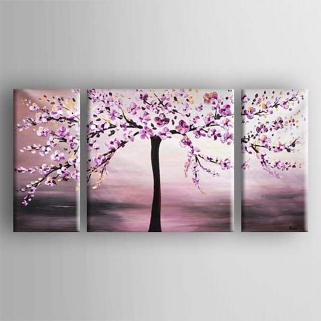  Ręcznie malowane Kwiatowy/Roślinny Poziomy panoramiczny Brezentowy Hang-Malowane obraz olejny Dekoracja domowa Trzy panele