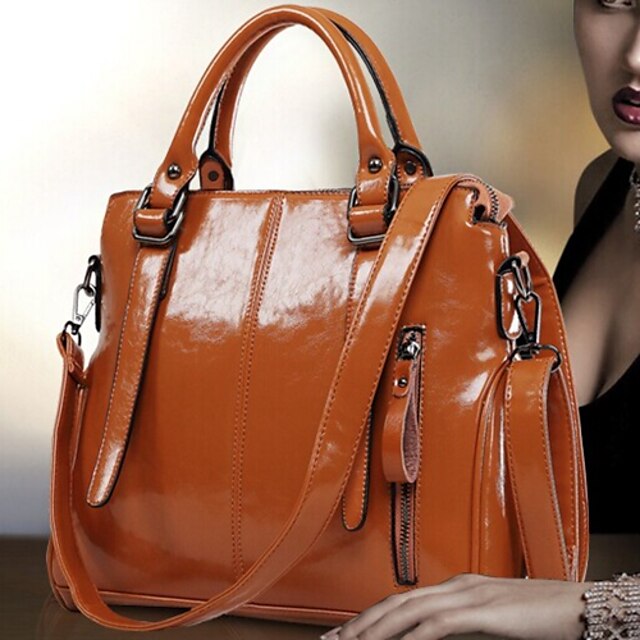  Women's Bags Faux Leather Tote Zipper Handbags Office & Career Black Fuchsia Blue Brown