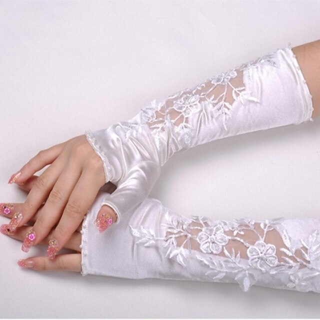  Elastic Satin / Cotton Wrist Length / Elbow Length Glove Charm / Stylish / Bridal Gloves With Embroidery / Solid