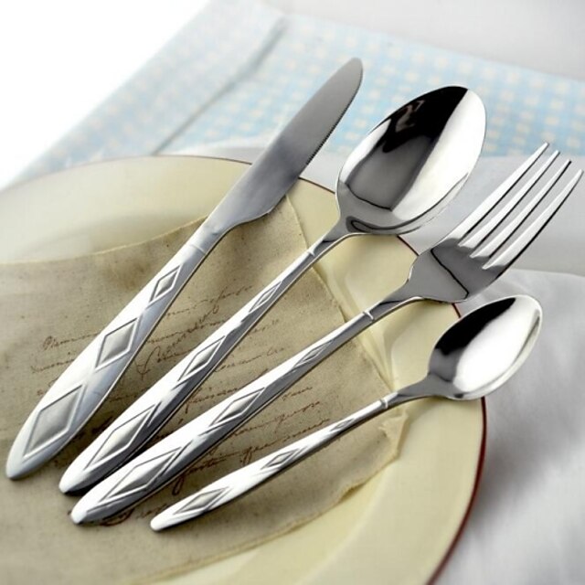  4 шт НОЖ, ложка, вилка и ложка набором посуды для обеда, ромб дизайн ручки