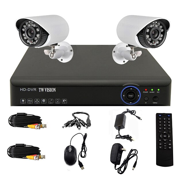  twvision® 4 csatornás 960h hdmi CCTV DVR 2x kinti 800tvl biztonsági kamera rendszer