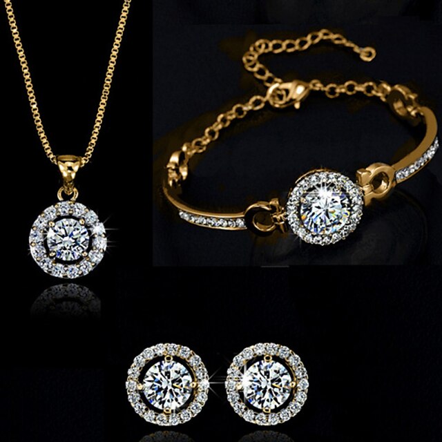  ZGTS  Women's Gorgeous Shinny 18K Gold Plated Zircon Necklace Earring Bracelet Set