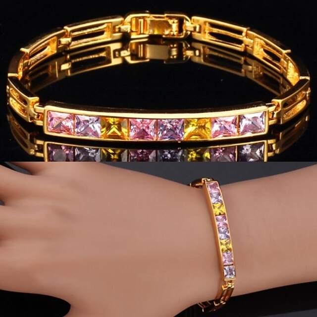  instyle aaa de luxe + zircone cubique Bracelet or 18 carats bijoux en platine plaqué pour les femmes de 17cm de haute qualité