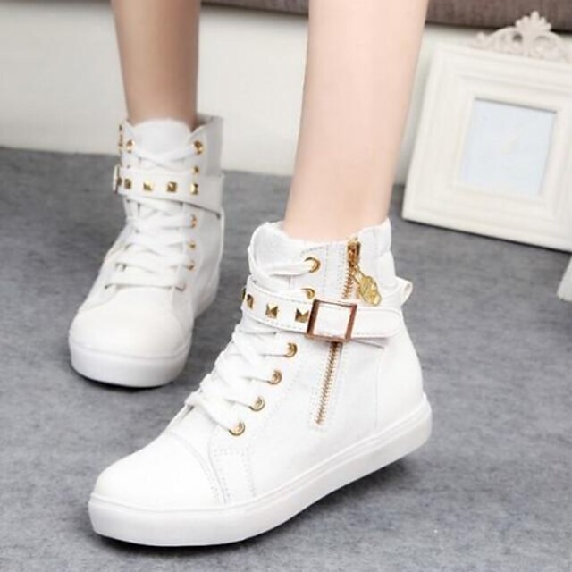  Women's Shoes Canvas Spring / Fall Flat Heel Buckle / Zipper / Lace-up Black / White / Casual