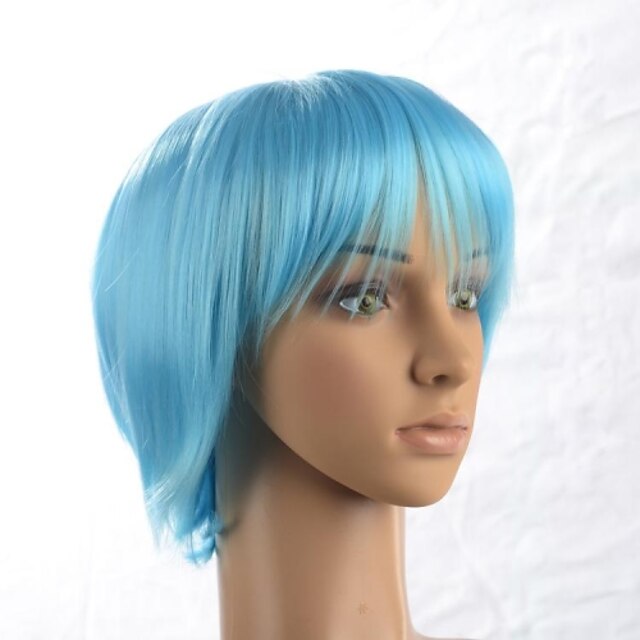  Synthetic Wig Straight Straight Wig Sky Blue Synthetic Hair 12 inch Blue